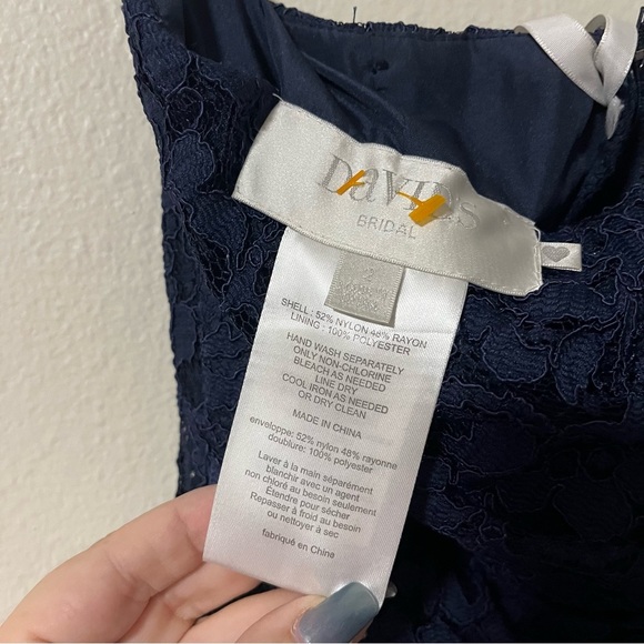 David's Bridal Navy Lace Strapless Sweetheart Gown Formal Bridesmaid Size 2 - Picture 5 of 8